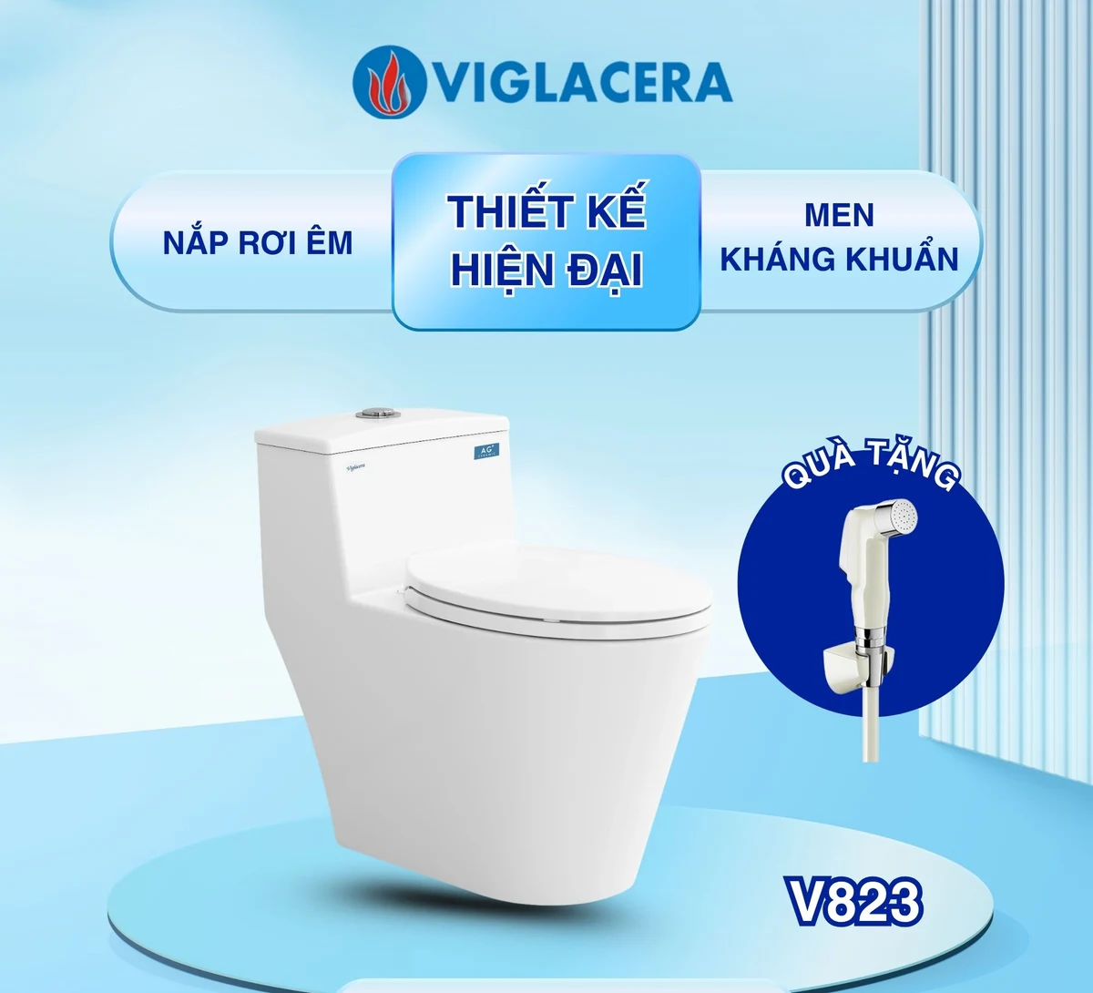 Bồn Cầu Viglacera V823 Nắp Êm 1 Khối